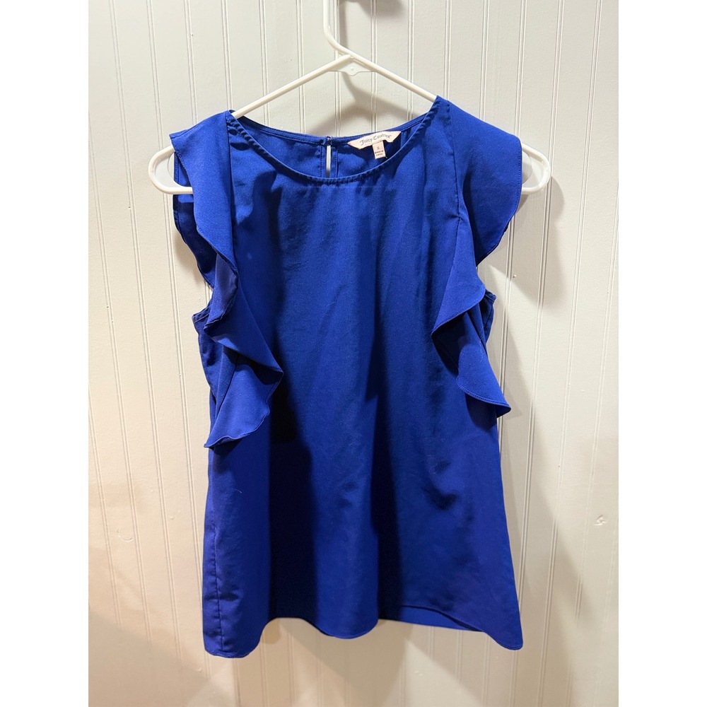 Juicy Couture Womens Royal Blue Ruffle Sleeve Keyhole Back Blouse Top Small